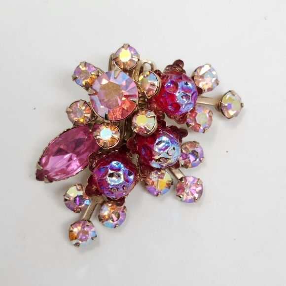 Molded Lava Glass and Aurora Borealis Rhinestone Juliana Style Spray Earrings - Picture 2 of 10